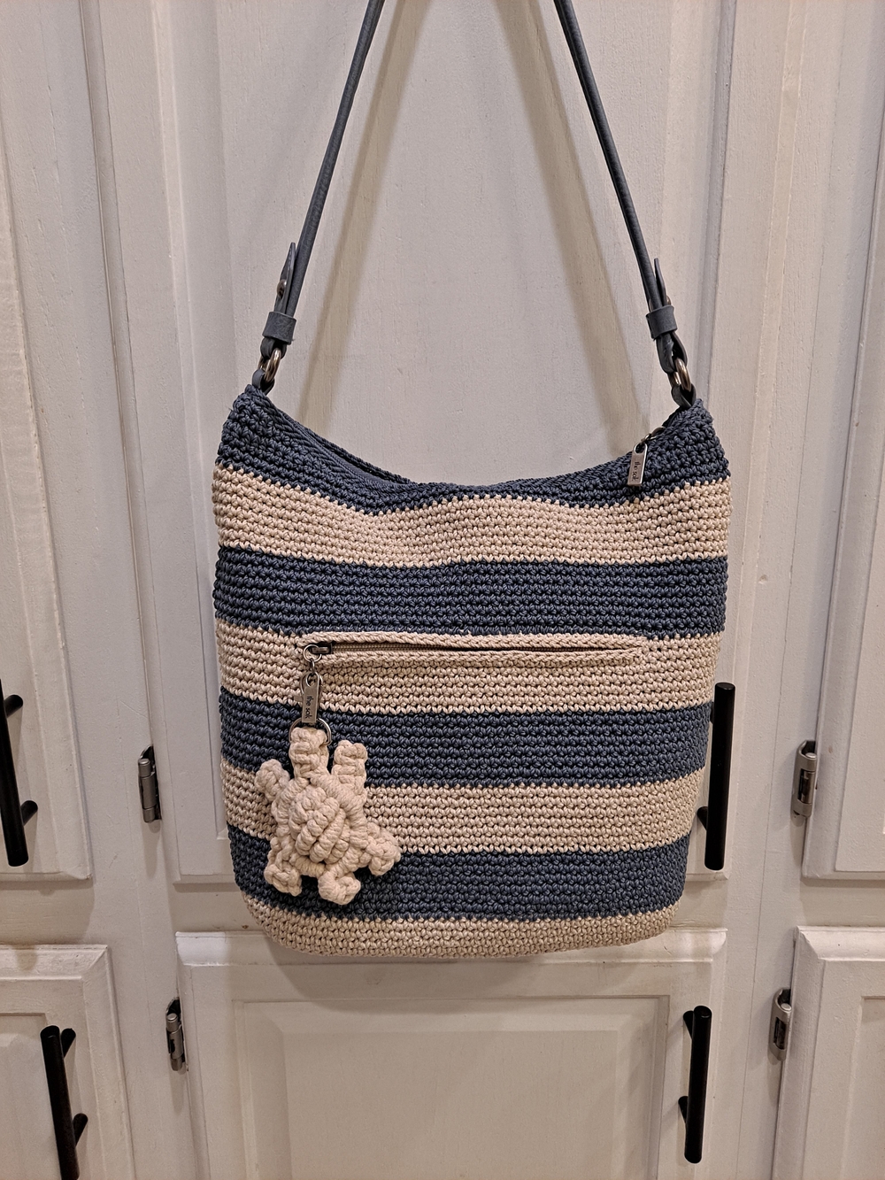 The Sak Sequoia Hobo Striped Woven Crochet Shoulder Boho Bag Beige Blue